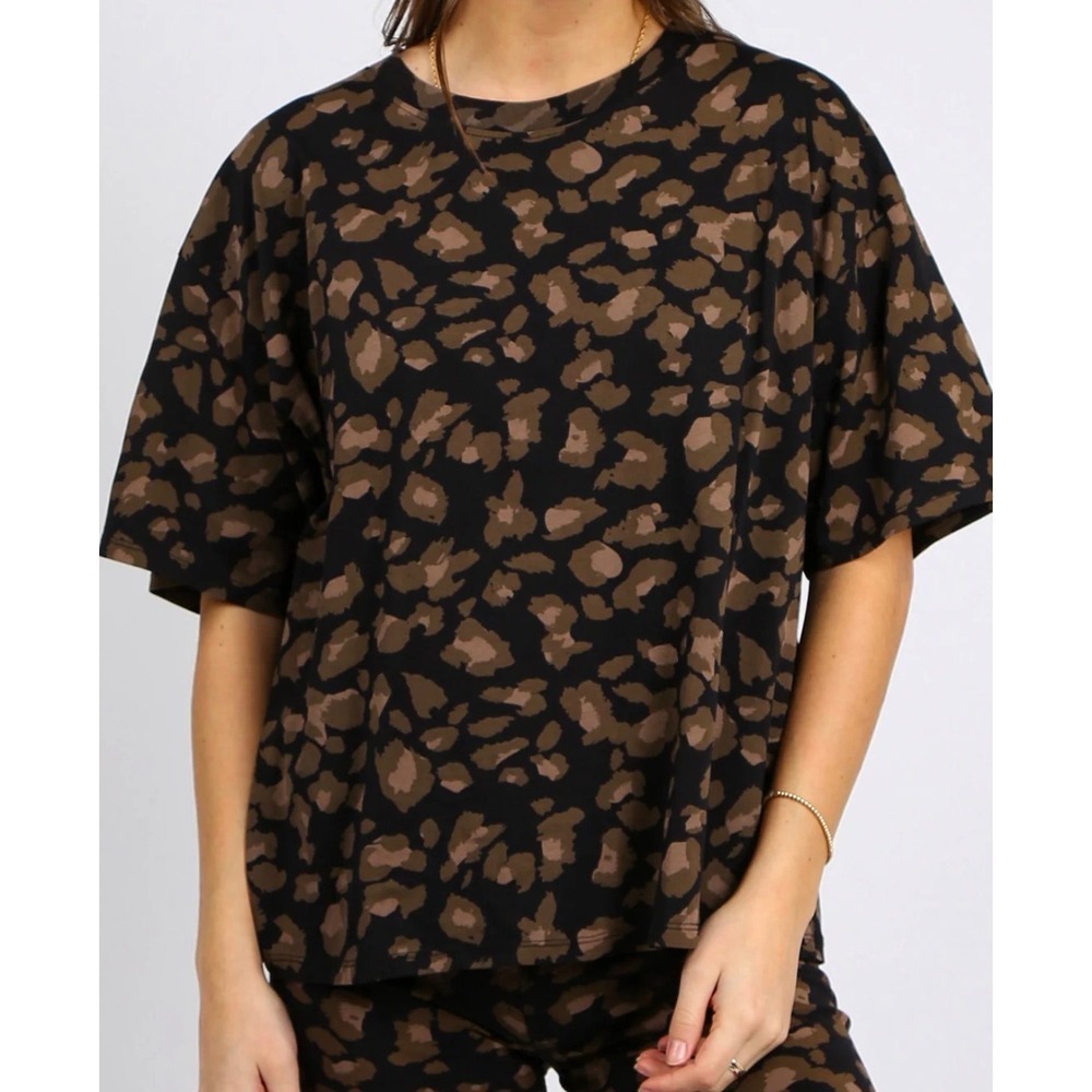 BRUNETTE‎ THE LABEL Women T-Shirt XL/XXL Leopard Print Cotton Oversized  Boho